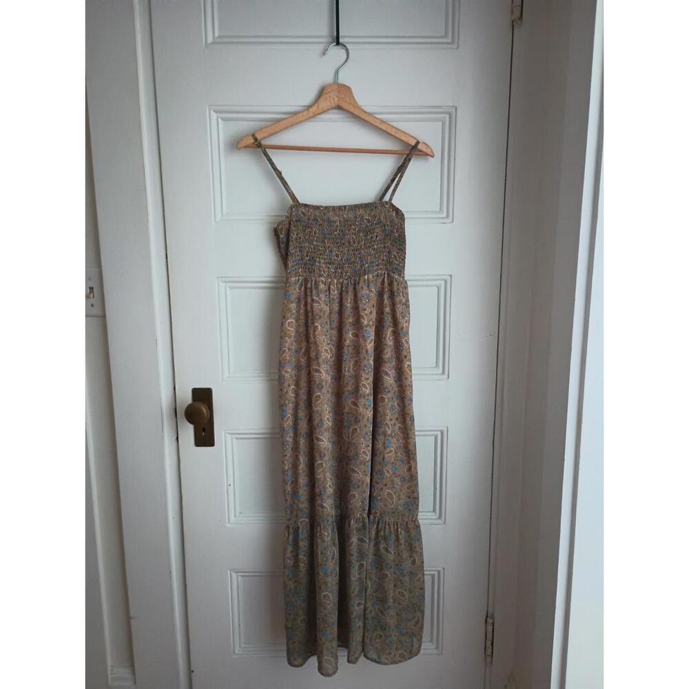 S Golden Brown Paisley Shein Summer Midi Dress Spaghetti Strap